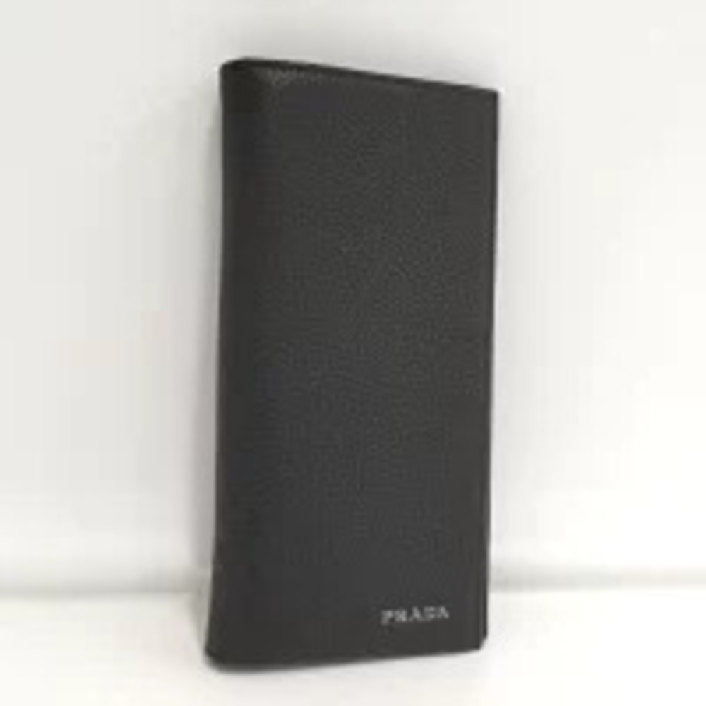 Prada Bi fold Long Wallet Leather Black